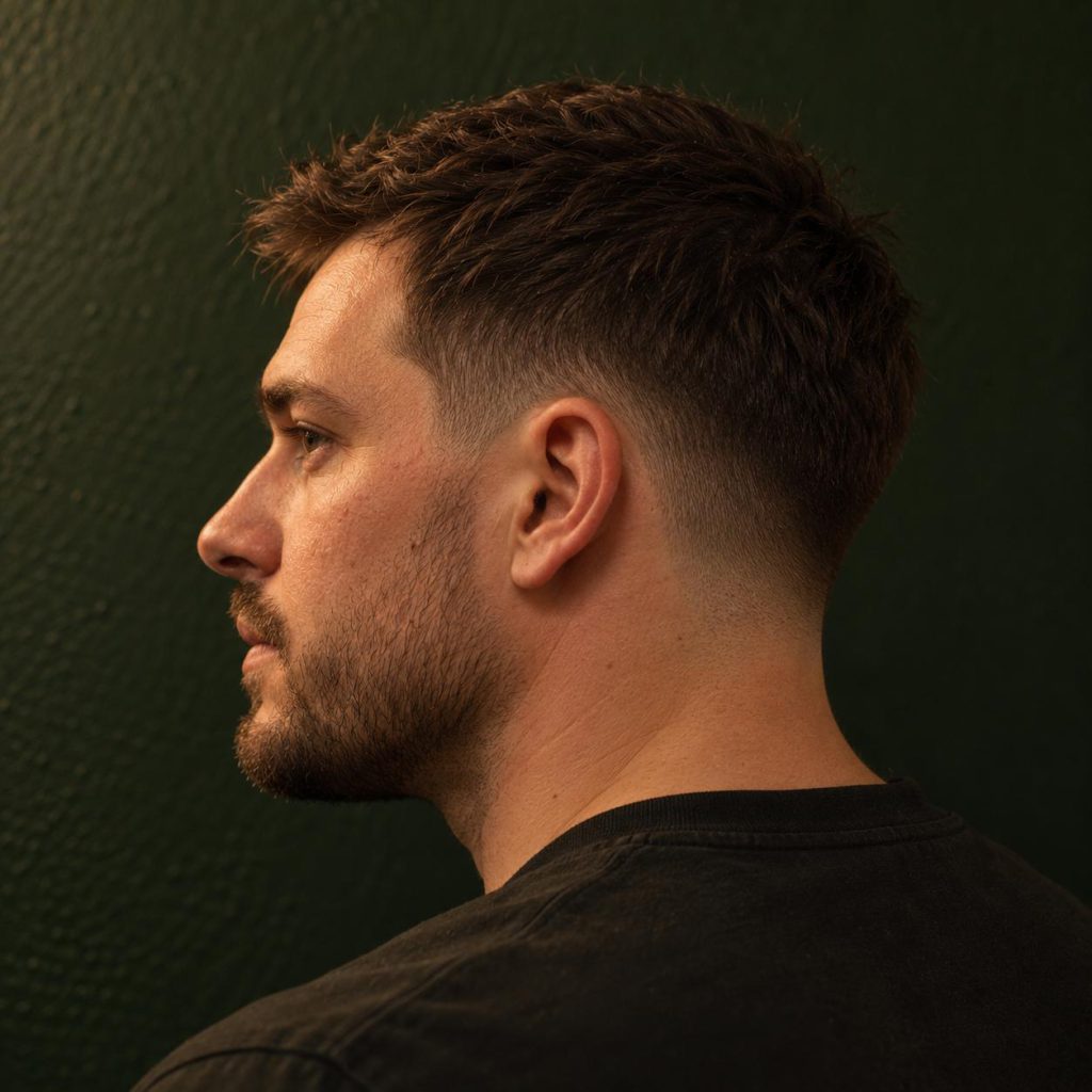 Taper fade, kort bij nek en bakkebaarden